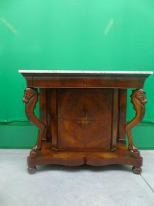 Consolle in noce intarsiata Carlo X primi 1800 piemontese